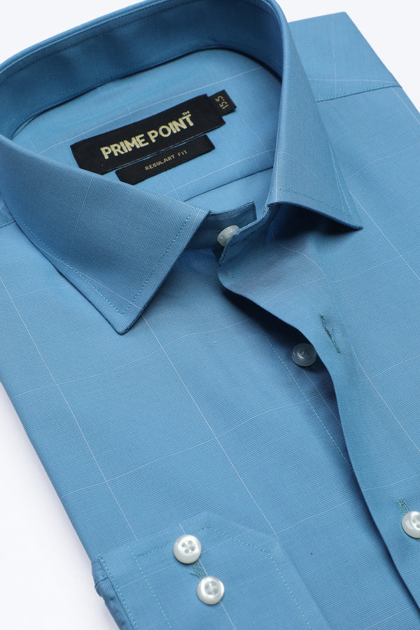 Teal Blue Check Formal Shirt For Men