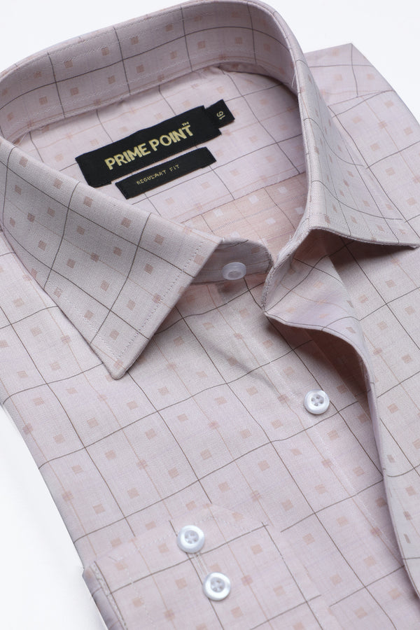 Light Peach Check Formal Shirt For Men