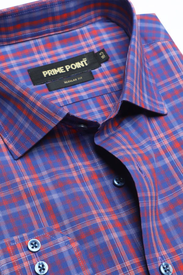 Blue/Red Check Formal Shirt For Men