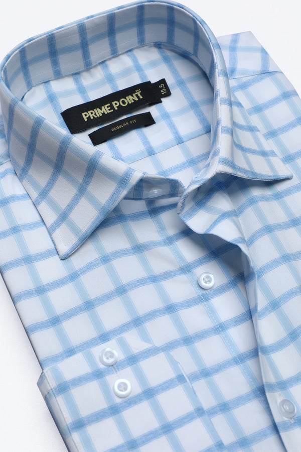 Light Blue Check Formal Shirt For Men