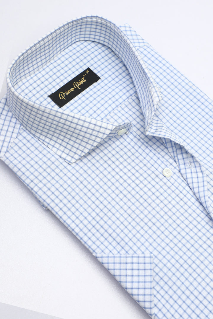 Blue Check Half Sleeves Formal Shirt For Men - Prime Point Store