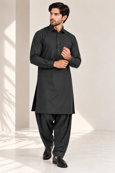 MEN'S BLENDED KAMEEZ SHALWAR – BLACK CHARCOAL