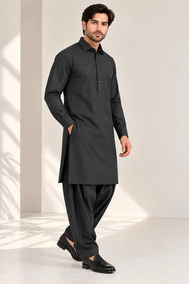 MEN'S BLENDED KAMEEZ SHALWAR – BLACK CHARCOAL