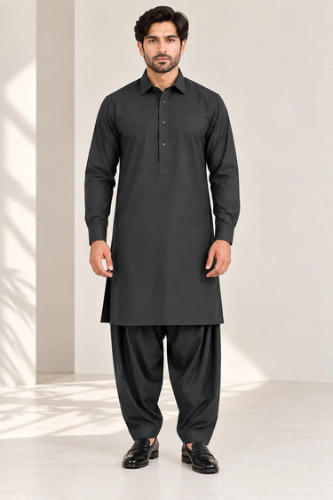MEN'S BLENDED KAMEEZ SHALWAR – BLACK CHARCOAL