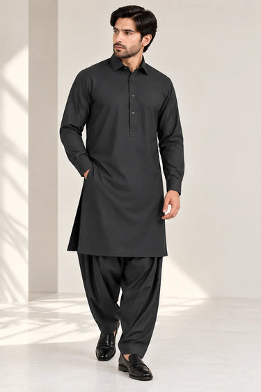 MEN'S BLENDED KAMEEZ SHALWAR – BLACK CHARCOAL