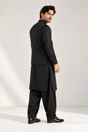 Men's Blended Kameez Shalwar with Waistcoat – BLACK