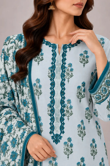 3 PIECE - EMBROIDERED CAMBRIC SUIT