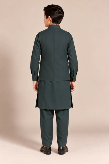 Boys Kameez Shalwar & Waistcoat Combo – teal green