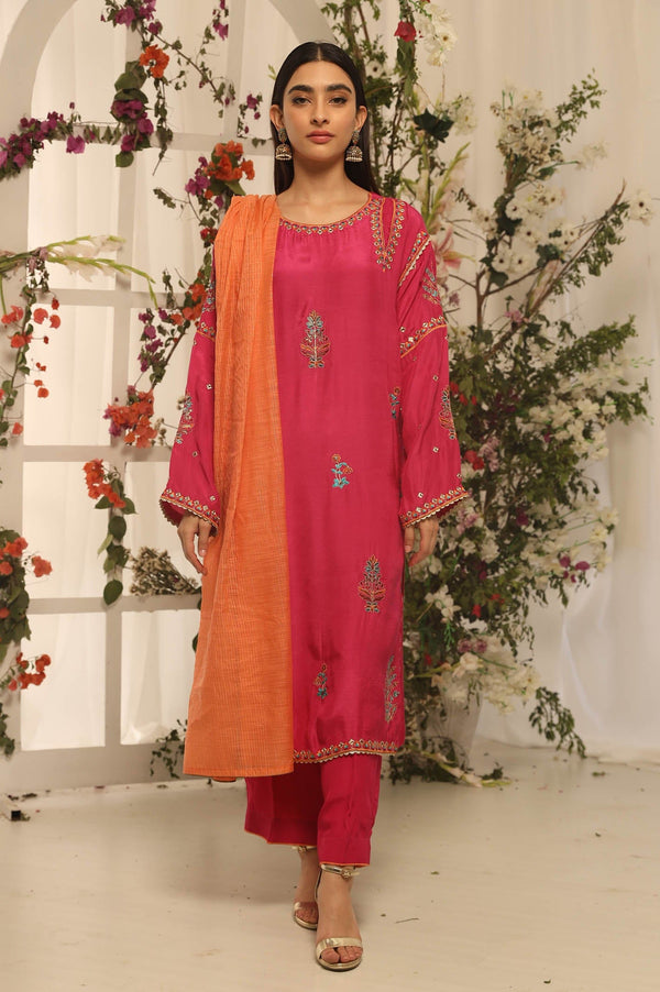 Cotton Silk Embroidered 3 Pcs - Prime Point Store