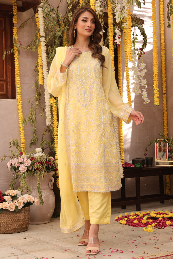 3 Pc Embroidered Chiffon Luxury Stitched Suit