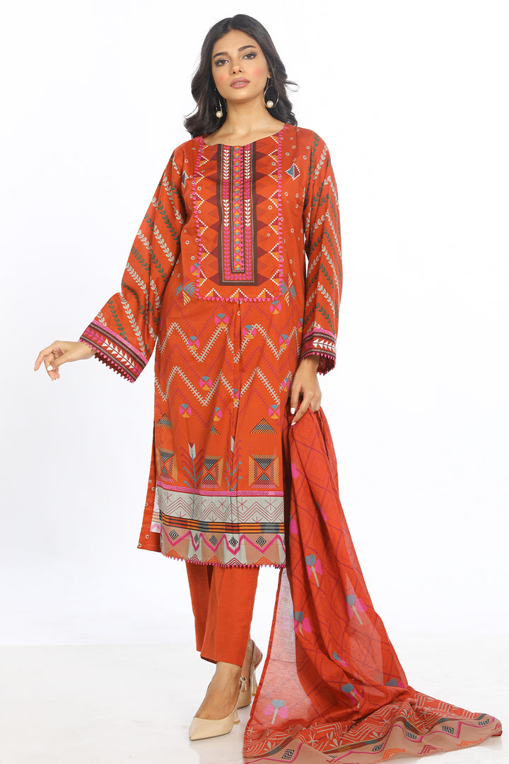 3 Pc Printed Cambric Stitched Suit - Prime Point Store