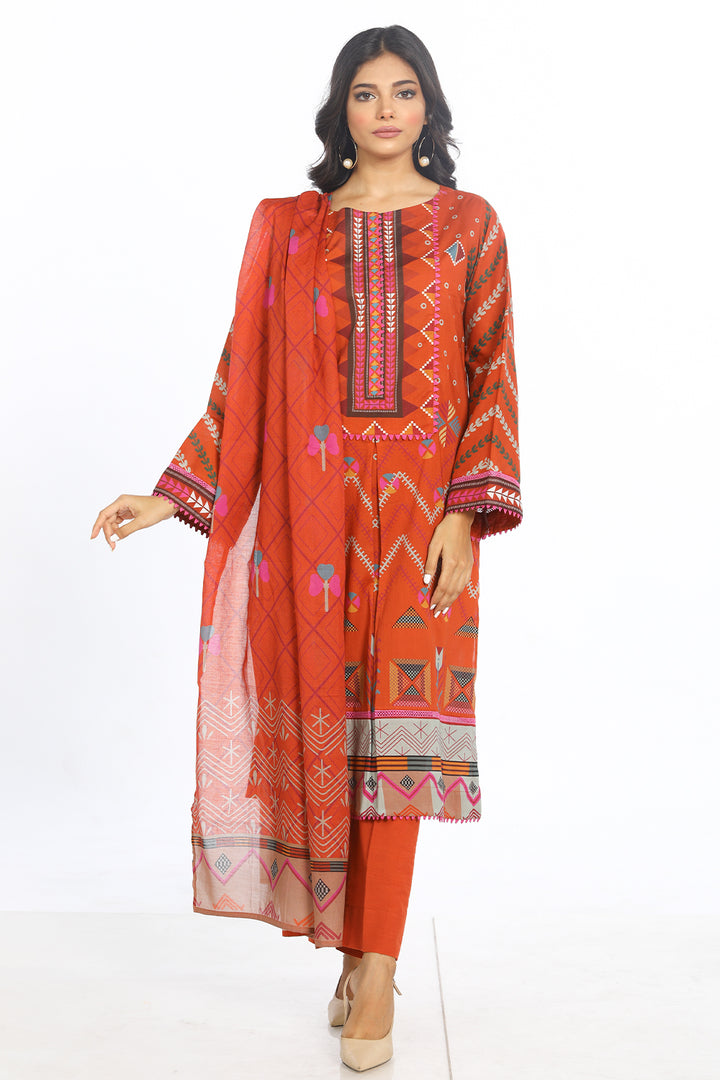 3 Pc Printed Cambric Stitched Suit - Prime Point Store