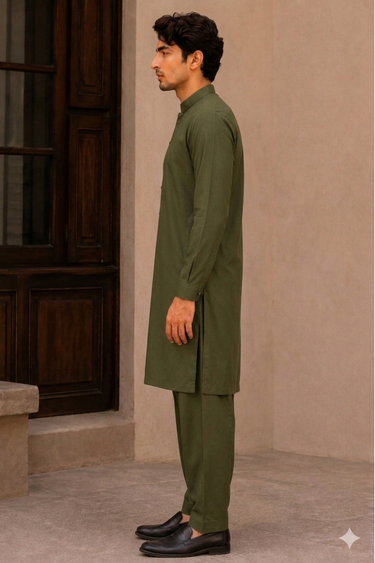 Men's Cotton Kameez Shalwar – OLIVE