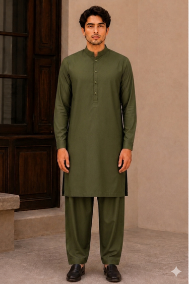 Men's Cotton Kameez Shalwar – OLIVE