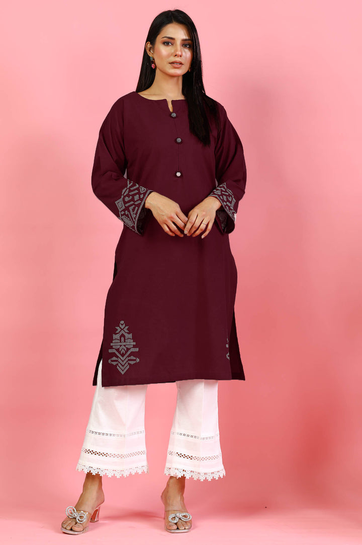 Dyed Cambric Embroidered Kurti - Prime Point Store