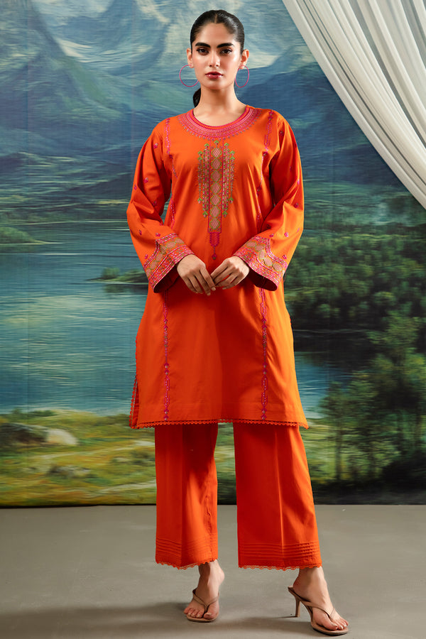 2 Pc Cambric Dyed Embroidered Stitched Suit