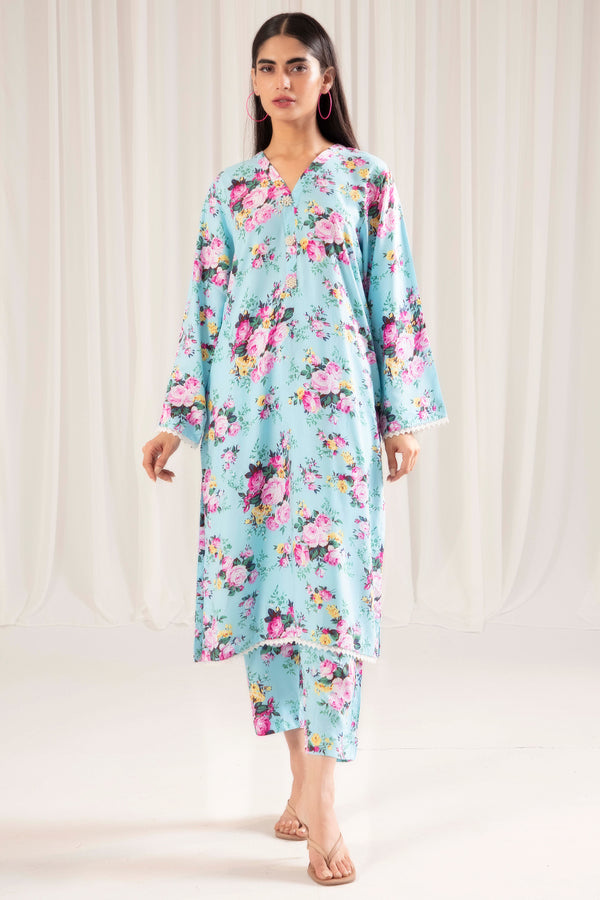 2 Pc Printed Stone Linen Stitched Suit