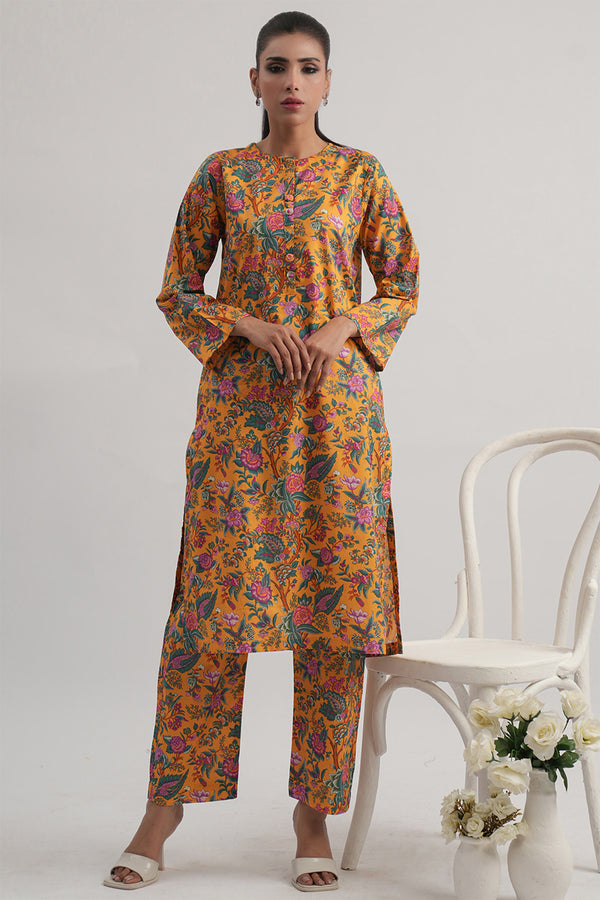 2 Pc Cambric Printed Stitched Suit