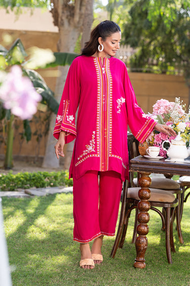 2 Piece - Embroidered Linen Suit