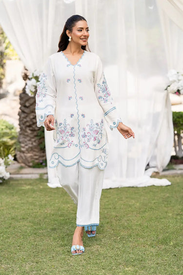 2 Piece - Embroidered Linen Suit