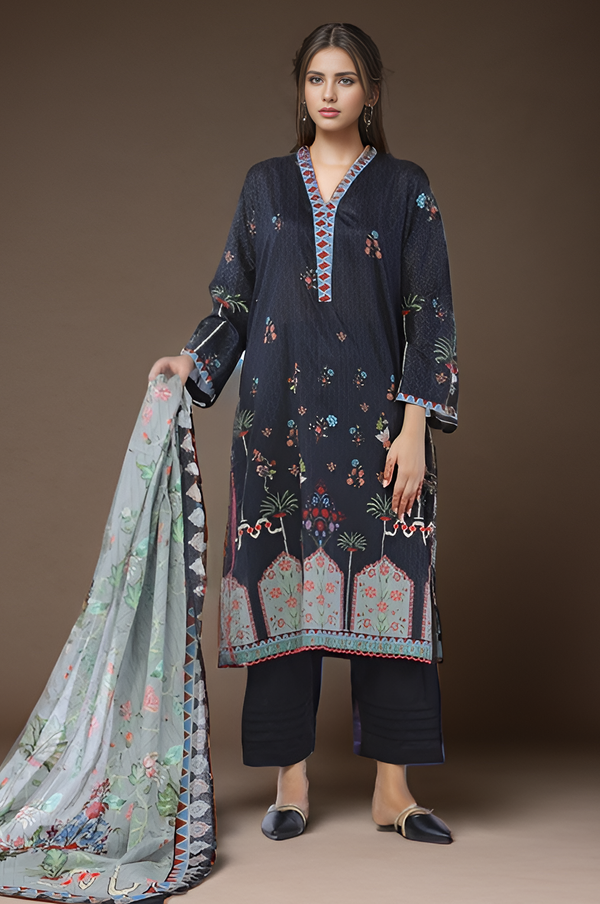 3 Pc Printed Cambric Stitched Suit - Prime Point Store