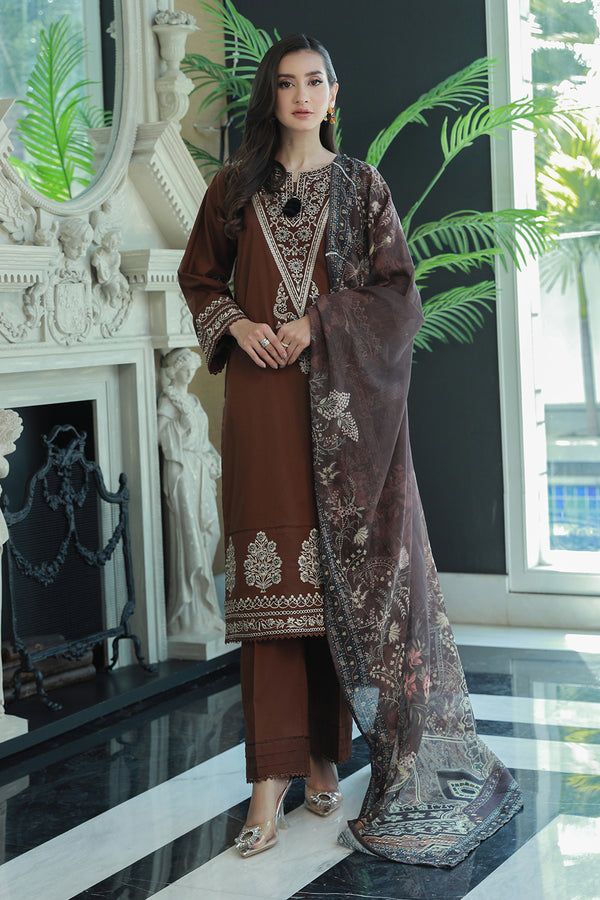 3 Pc Cambric Dyed Embroidered Stitched Suit