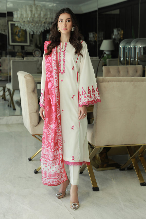 3 Pc Cambric Dyed Embroidered Stitched Suit