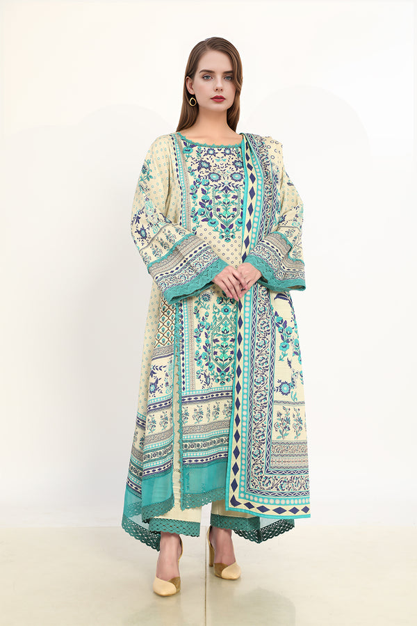 3 Pc Printed Khaddar Stitched Suit