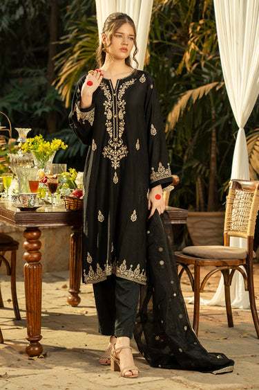 3 Piece - Embroidered Raw Silk Suit