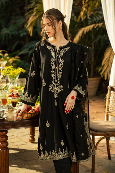 3 Piece - Embroidered Raw Silk Suit