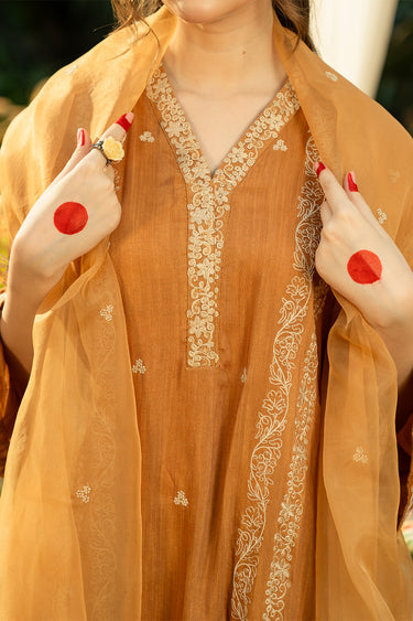 3 Piece - Embroidered Raw Silk Suit