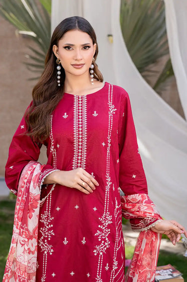 3 Piece - Dyed Embroidered Cambric Suit