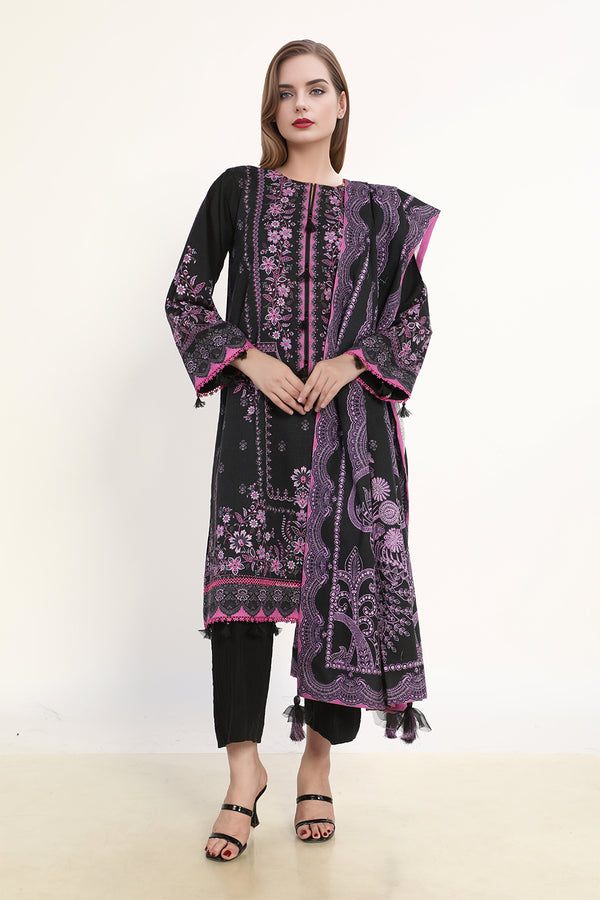 3 Pc Printed Slub khaddar Stitched Suit