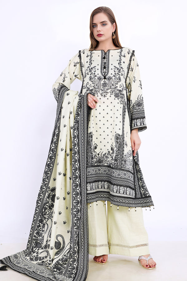 3 Pc Printed Khaddar Stitched Suit