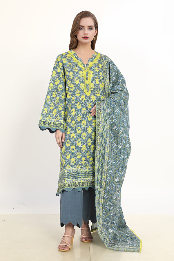 3 Pc Printed Khaddar Stitched Suit