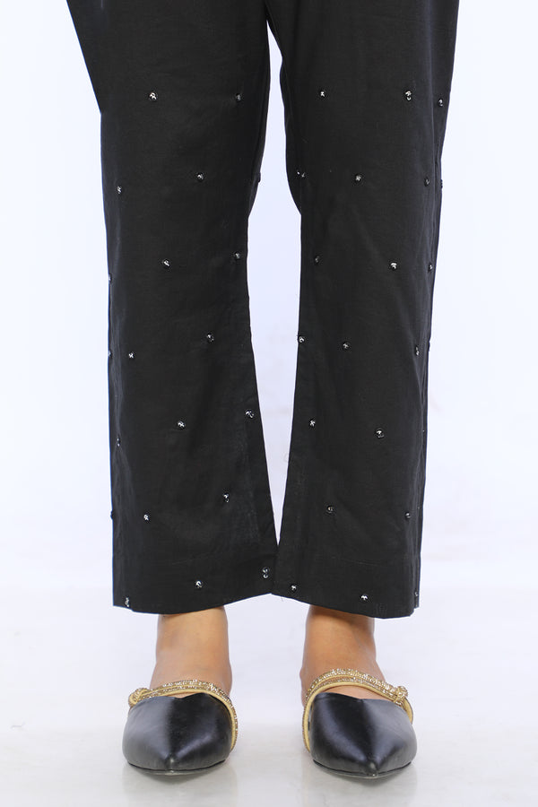 Black Cambric Embroidered Straight Pants - Prime Point Store