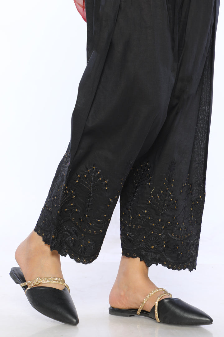 Black Embroidered Cambric Trouser - Prime Point Store