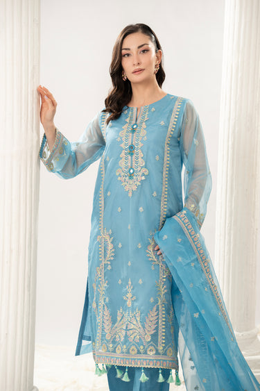 3 Piece - Embroidered Organza Suit