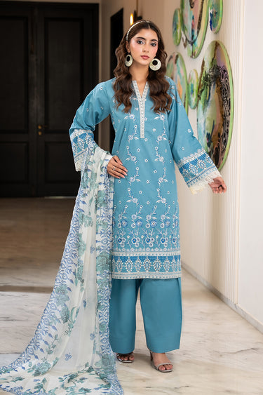 3 Piece - Dyed Embroidered Cambric Suit