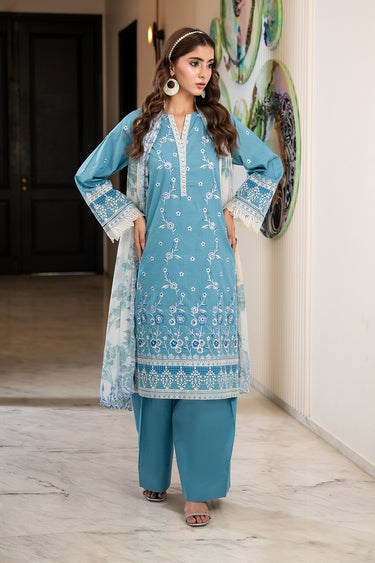 3 Piece - Dyed Embroidered Cambric Suit