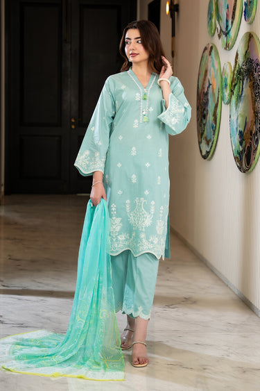 3 Piece - Dyed Embroidered Cambric Suit