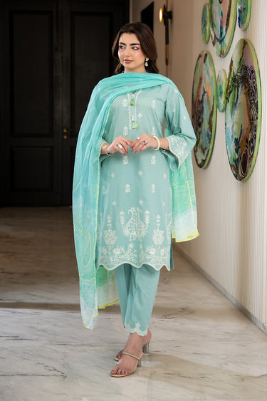 3 Piece - Dyed Embroidered Cambric Suit