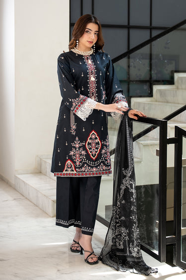3 Piece - Dyed Embroidered Cambric Suit