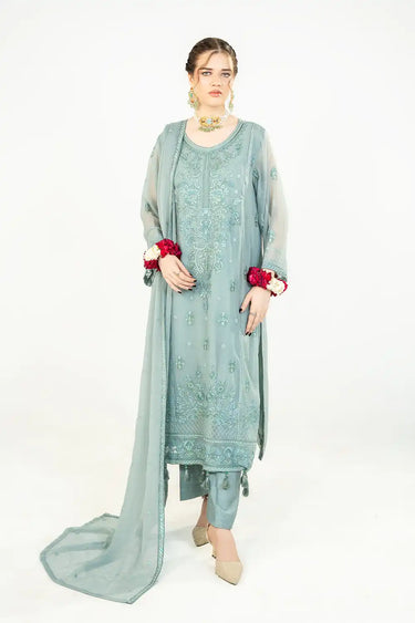3 Piece - Embroidered Chiffon Suit