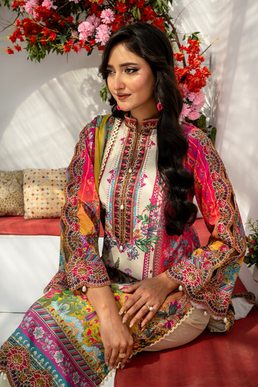 3 Piece -  Embroidered Raw Silk Suit