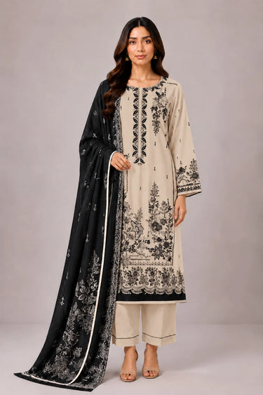 3 PIECE - EMBROIDERED CAMBRIC SUIT
