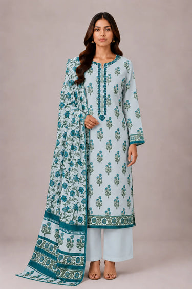 3 PIECE - EMBROIDERED CAMBRIC SUIT