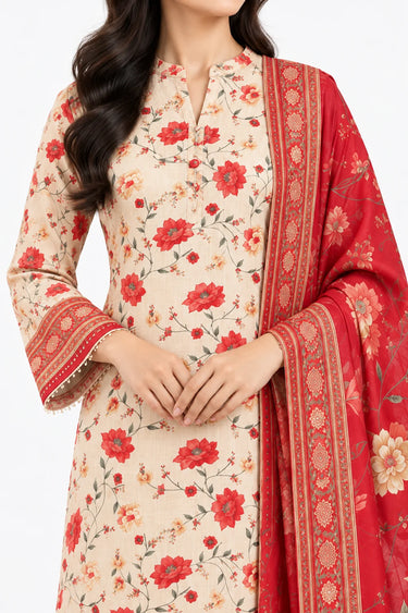 3 Piece - Printed Khaddar Suit