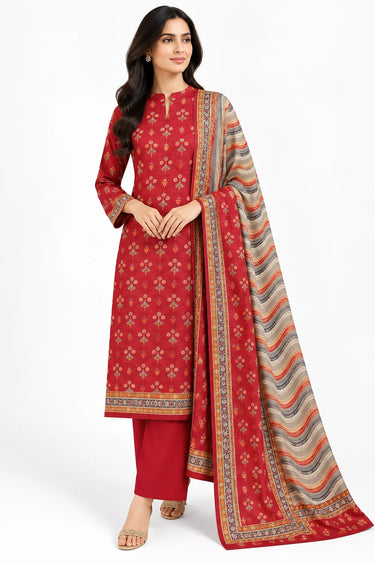 3 Piece - Printed Khaddar Suit