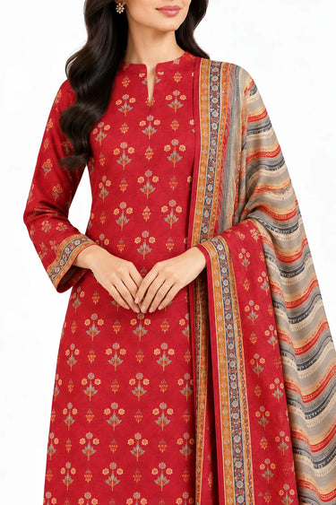 3 Piece - Printed Khaddar Suit